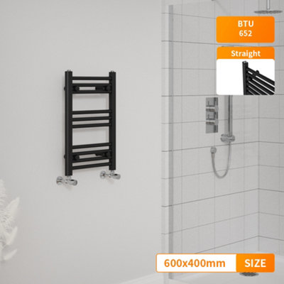 Right Radiators 600x400 mm Straight Heated Towel Rail Radiator Bathroom Ladder Warmer Black