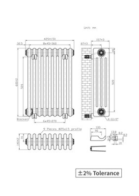 Right Radiators 600x425 mm Horizontal Traditional 4 Column Cast Iron Style Radiator White