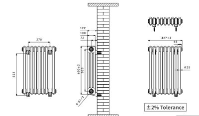 Right Radiators 600x427 mm Horizontal Traditional 3 Column Cast Iron Style Radiator White