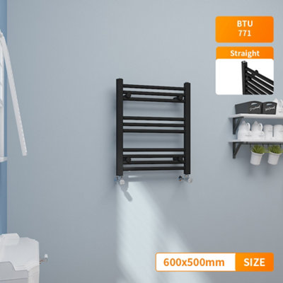 Right Radiators 600x500 mm Straight Heated Towel Rail Radiator Bathroom Ladder Warmer Black