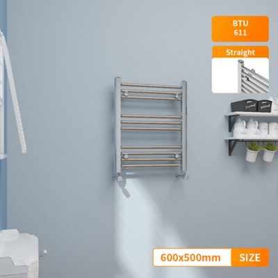 Right Radiators 600x500 mm Straight Heated Towel Rail Radiator Bathroom Ladder Warmer Chrome