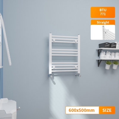 Right Radiators 600x500 mm Straight Heated Towel Rail Radiator Bathroom Ladder Warmer White