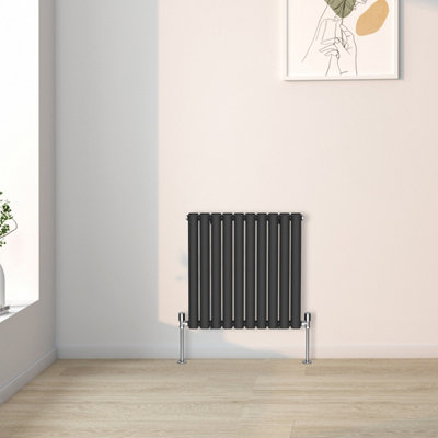 Right Radiators 600x590mm Horizontal Double Oval Column Designer Radiator Black