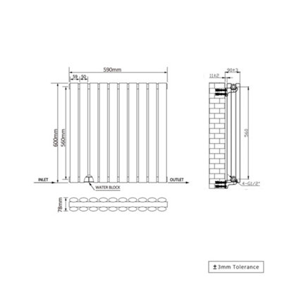Right Radiators 600x590mm Horizontal Double Oval Column Designer Radiator White