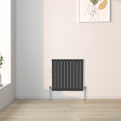 Right Radiators 600x590mm Horizontal Single Oval Column Designer Radiator Black