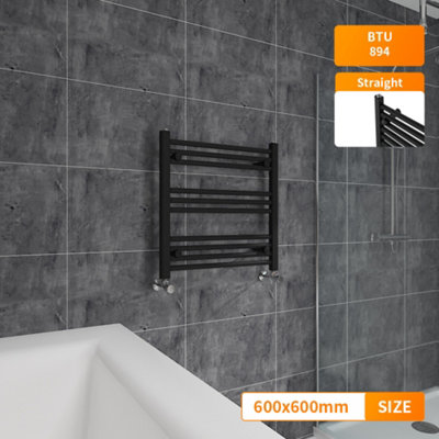 Right Radiators 600x600 mm Straight Heated Towel Rail Radiator Bathroom Ladder Warmer Black