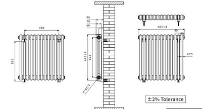 Right Radiators 600x605 mm Horizontal Traditional 2 Column Cast Iron Style Radiator Black