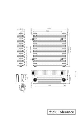 Right Radiators 600x605 mm Horizontal Traditional 4 Column Cast Iron Style Radiator Black