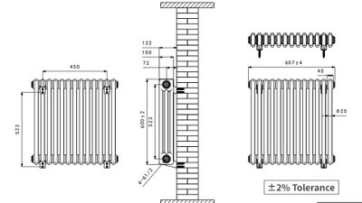 Right Radiators 600x607 mm Horizontal Traditional 3 Column Cast Iron Style Radiator Anthracite