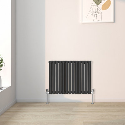 Right Radiators 600x767mm Horizontal Double Oval Column Designer Radiator Black