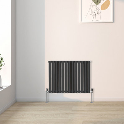 Right Radiators 600x767mm Horizontal Single Oval Column Designer Radiator Black