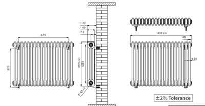 Right Radiators 600x832 mm Horizontal Traditional 3 Column Cast Iron ...