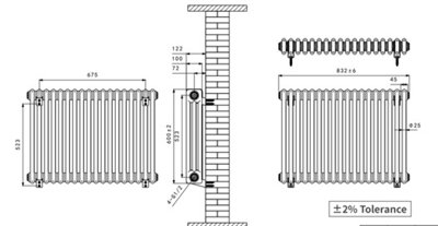 Right Radiators 600x832 mm Horizontal Traditional 3 Column Cast Iron Style Radiator Black