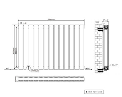 Right Radiators 600x884 mm Horizontal Double Flat Panel Designer Radiator Black
