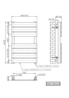 Right Radiators 650x400 mm Flat Panel Heated Towel Rail Radiator Bathroom Ladder Warmer Anthracite