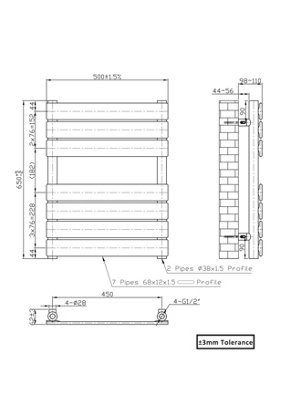 Right Radiators 650x500 mm Flat Panel Heated Towel Rail Radiator Bathroom Ladder Warmer Chrome