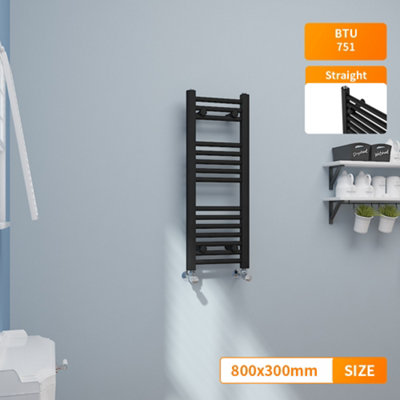 Right Radiators 800x300 mm Straight Heated Towel Rail Radiator Bathroom Ladder Warmer Black