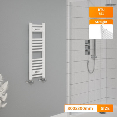 Right Radiators 800x300 mm Straight Heated Towel Rail Radiator Bathroom Ladder Warmer White