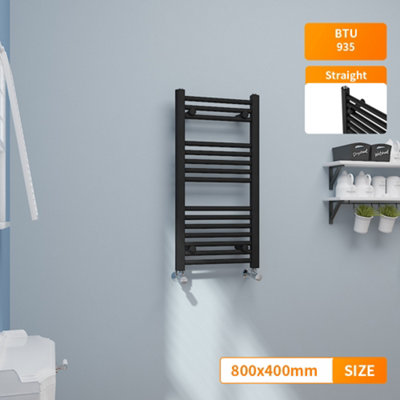 Right Radiators 800x400 mm Straight Heated Towel Rail Radiator Bathroom Ladder Warmer Black