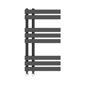 Right Radiators 800x450 mm Designer D Shape Heated Towel Rail Radiator Bathroom Ladder Warmer Black