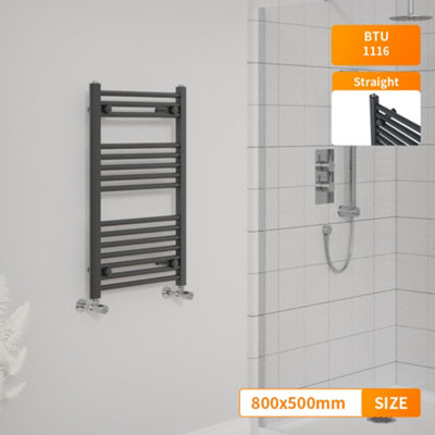 Right Radiators 800x500 mm Straight Heated Towel Rail Radiator Bathroom Ladder Warmer Anthracite