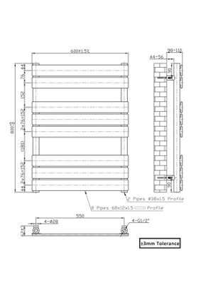 Right Radiators 800x600 mm Flat Panel Heated Towel Rail Radiator Bathroom Ladder Warmer Chrome