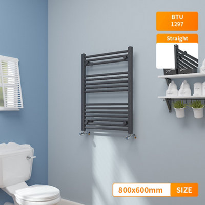 Right Radiators 800x600 mm Straight Heated Towel Rail Radiator Bathroom Ladder Warmer Anthracite