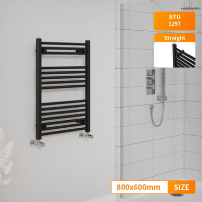 Right Radiators 800x600 mm Straight Heated Towel Rail Radiator Bathroom Ladder Warmer Black