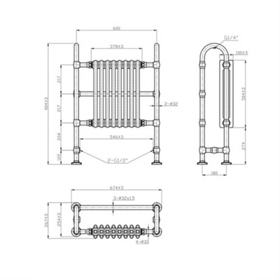 Right Radiators 904x674 mm Bathroom Traditional Victorian Heated Towel ...
