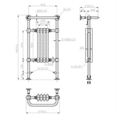 Right Radiators 952x479 mm Bathroom Traditional Victorian Heated Towel ...