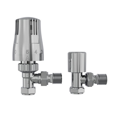 Right Radiators Angled Thermostatic TRV & Lockshield Radiator Valves 1/2"x15mm Chrome One Pair