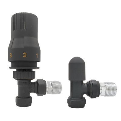 Right Radiators Anthracite Angled TRV Thermostatic Radiator Valve and lockshield Valve 15mm x 1/2"