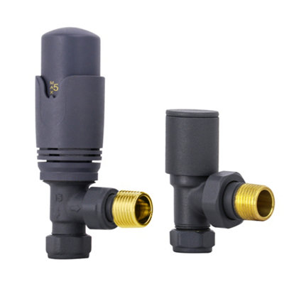 Right Radiators Anthracite Angled TRV Thermostatic Radiator Valve and Manual Angled Valve 15mm x 1/2"