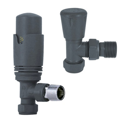 Right Radiators Anthracite Angled TRV Thermostatic Radiator valve & lockshield 15mm x 1/2"