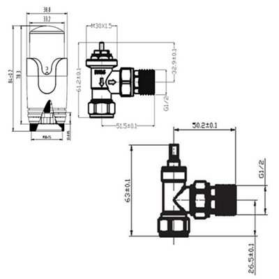 Right Radiators Anthracite Angled TRV Thermostatic Radiator valve & lockshield 15mm x 1/2"