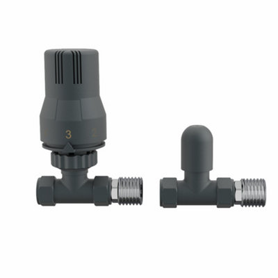 Right Radiators Anthracite Straight TRV Thermostatic Radiator Valve and lockshield Valve 15mm x 1/2"