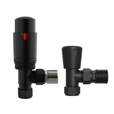 Right Radiators Black Angled TRV Thermostatic Radiator valve & lockshield 15mm x 1/2" Price Comparisons | Compare The Build