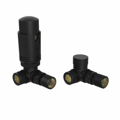 Right Radiators Black Corner Thermostatic Valve Radiator Valves with Lockshield Valve 15mm x 1/2"