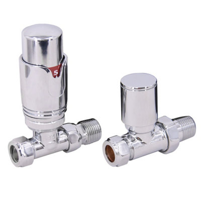 Right Radiators Chrome Straight TRV Thermostatic Radiator Valve and Manual Straight Valve 15mm x 1/2"