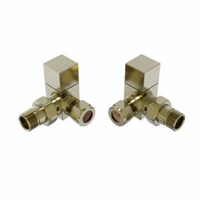 Right Radiators Corner Square Head Brushed Brass Heated Towel Rail Radiator Valves Pair