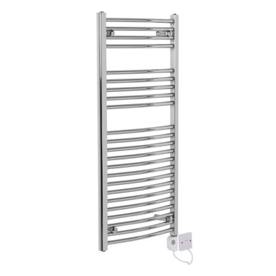 Right Radiators Electric Heated Towel Rail Radiator Curved Pre-filled Thermostatic Ladder Warmer Chrome 1100x500 mm