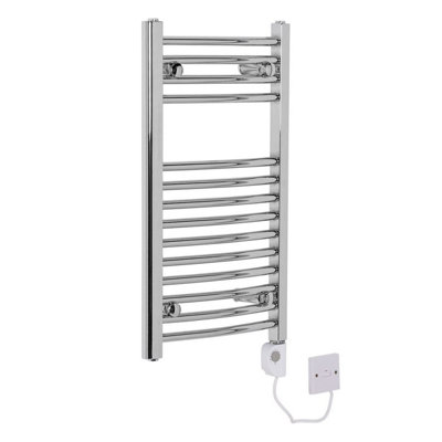 Right Radiators Electric Heated Towel Rail Radiator Curved Pre-filled Thermostatic Ladder Warmer Chrome 700x400 mm