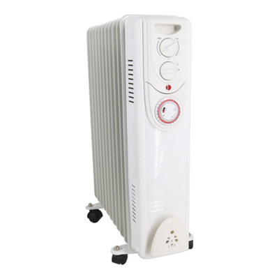 Right Radiators Oil Filled Radiator 11 Fin 2500W Portable Electric Heater with 24H Timer White