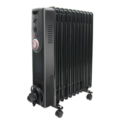 Right Radiators Oil Filled Radiator 11 Fin 2500W Portable Electric Heater with Timer Gloss Black