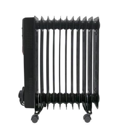 Right Radiators Oil Filled Radiator 11 Fin 2500W Portable Electric Heater with Timer Gloss Black