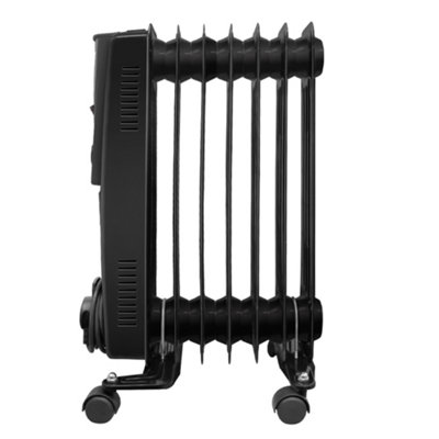 Right Radiators Oil Filled Radiator 7 Fin 1500W Portable Electric Heater Thermostat Gloss Black