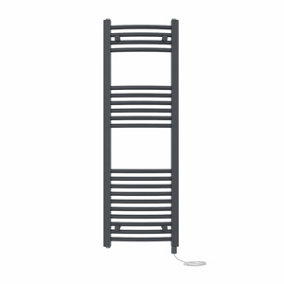 Right Radiators Prefilled Electric Curved Heated Towel Rail Bathroom Ladder Warmer Rads - Anthracite 1200x400 mm
