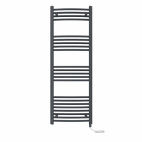 Right Radiators Prefilled Electric Curved Heated Towel Rail Bathroom Ladder Warmer Rads - Anthracite 1400x500 mm