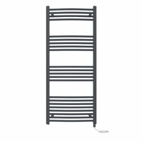 Right Radiators Prefilled Electric Curved Heated Towel Rail Bathroom Ladder Warmer Rads - Anthracite 1400x600 mm