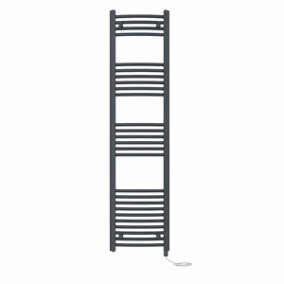 Right Radiators Prefilled Electric Curved Heated Towel Rail Bathroom Ladder Warmer Rads - Anthracite 1600x400 mm